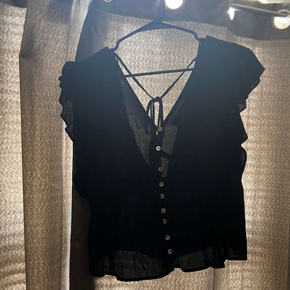 Black button down sheer crop top